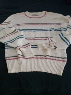 NWT'Collection Knit Sweater with Pink, Gray & Teal Stripes